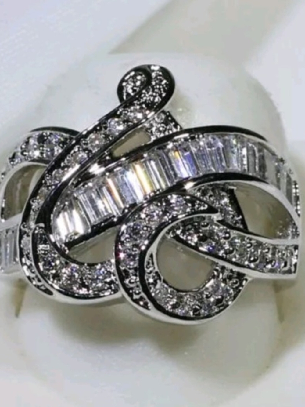 Sterling Silver Crystal Knot Statement Ring - Silver